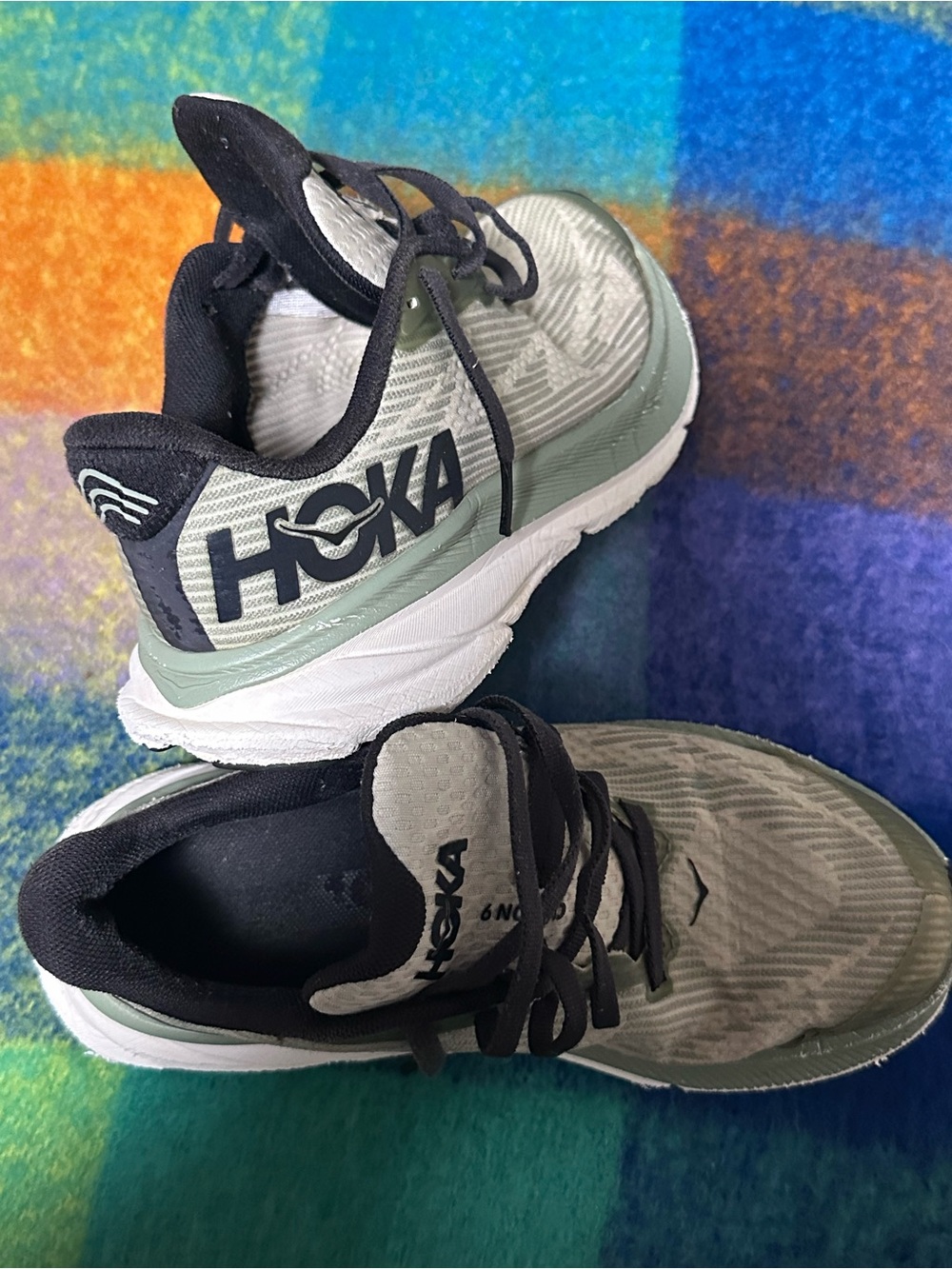 Hoka One One Kids Light Green and Black Athletic Sneakers